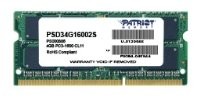 Память для компьютера&lt;&gt;Patriot&lt;&gt;DDR3 DIMM 4Gb PC12800 1600 МГц PSD34G16002S 1µмодуль памяти DDR3объем модуля 4ЏГбформ-фактор SODIMM, 204-контактныйчастота 1600 МГцCAS Latency (CL): 11