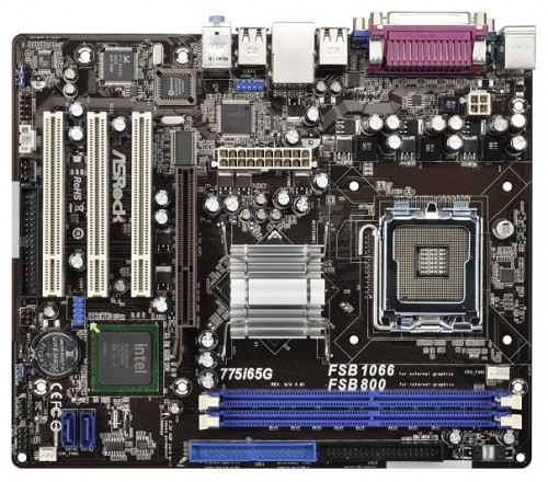 Мат.плата Asrock 775i65G s775 Intel 865G microATX материнская плата форм-фактора microATXсокет LGA775чипсет Intel 865G2 слота  DDR DIMM, 266-400 МГцвстроенный видеоадаптерразъемы SATA: 1.5 Гбит/с - 2