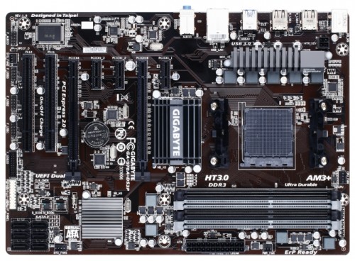 Мат.плата Giga-byte GA-970A-DS3P sAM3 AMD 970 ATX RET материнская плата с сокетом AM3+форм-фактор ATXчипсет AMD 970до 4 планок памяти DDR3 DIMM частотой 1066 - 2000 МГцподдержка CrossFire Xслоты расширения: 2xPCI-E x16, 3xPCI-E x1, 2xPCIразъемов SATA 6Gb/s: 6