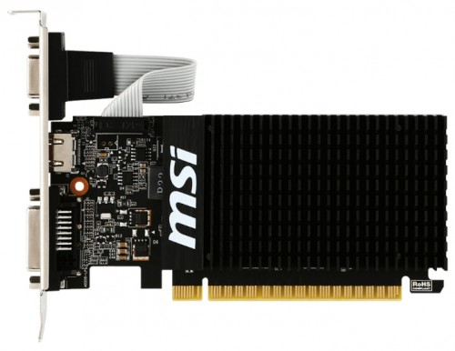 Видеокарта MSI NVIDIA GeForce GT 710 2Gb 954 МГц PCI-E 2.0 GT7102GD3HLP видеокарта NVIDIA GeForce GT 7102048 Мб видеопамяти GDDR3частота ядра/памяти: 954/1800 МГцразъемы DVI, HDMI, VGAподдержка DirectX 12, OpenGL 4.5