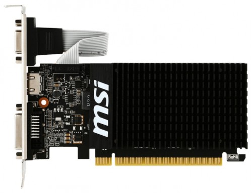 Видеокарта MSI NVIDIA GeForce GT 710 1Gb 954 МГц PCI-E 2.0 RET GT7101GD3HLP видеокарта NVIDIA GeForce GT 7102048 Мб видеопамяти GDDR3частота ядра/памяти: 954/1600 МГцразъемы DVI, HDMI, VGAподдержка DirectX 12, OpenGL 4.5
