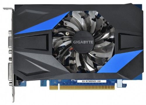 Видеокарта Giga-byte NVIDIA GeForce GT 730 1Gb 1006 МГц PCI-E 2.0 RET GV-N730D5OC-1GI видеокарта NVIDIA GeForce GT 7302048 Мб видеопамяти GDDR5частота ядра/памяти: 902/5000 МГцразъемы DVI, HDMI, VGAподдержка DirectX 12, OpenGL 4.4