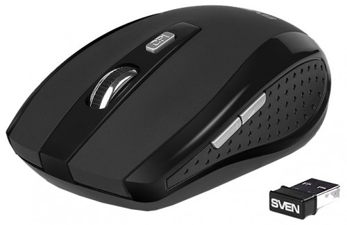 Мышь оптическая Sven RX-335 беспроводная USB черный SV-03200335W беспроводная мышьинтерфейс USBдля настольного компьютерасветодиодная, 6Џклавишразрешение сенсора мыши 1400еdpi