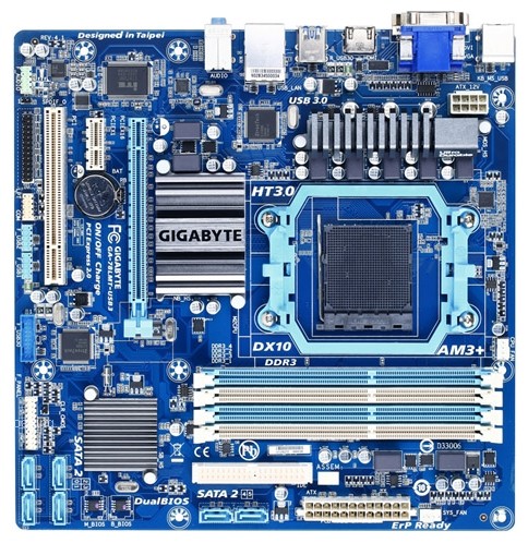 Мат.плата Giga-byte GA-78LMT-USB3 sAM3 AMD 760G microATX RET материнская плата с сокетом AM3+форм-фактор microATXчипсет AMD 760Gдо 4 планок памяти DDR3 DIMM частотой 1066 - 1333 МГцвстроенный видеоадаптерслоты расширения: 1xPCI-E x16, 1xPCI-E x1, 1xPCIразъемов SATA 3Gb/s: 6