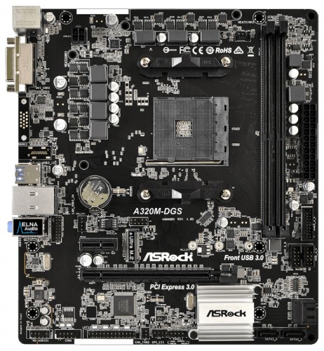 Мат.плата Asrock A320M-DGS sAM4 AMD A320 microATX RET материнская плата форм-фактора microATXсокет AM4чипсет AMD A3204 слота  DDR4 DIMM, 2133-3200 МГцразъемы SATA: 6 Гбит/с - 4
