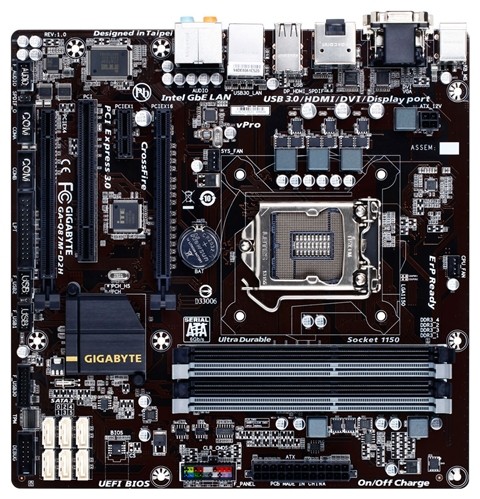 Мат.плата Giga-byte GA-Q87M-D2H s1150 Intel Q87 microATX RET материнская плата форм-фактора microATXсокет LGA1150чипсет Intel Q874 слота  DDR3 DIMM, 1333-1600 МГцподдержка CrossFire Xразъемы SATA: 6 Гбит/с - 6