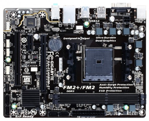 Мат.плата Giga-byte GA-F2A68HM-S1 V1.1 sFM2 AMD A68H microATX материнская плата форм-фактора microATXсокет FM2+чипсет AMD A68H2 слота  DDR3 DIMM, 1333-2400 МГцразъемы SATA: 6 Гбит/с - 4
