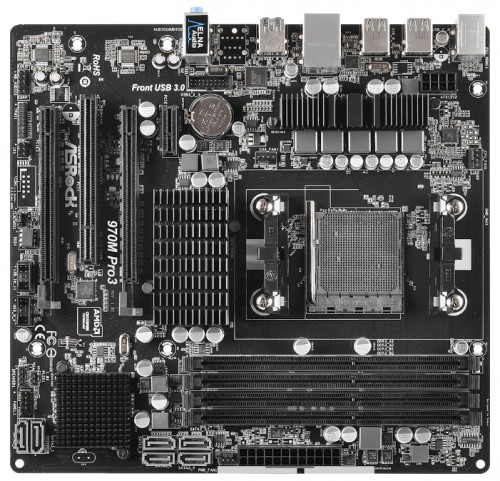 Мат.плата Asrock 970M Pro3 sAM3 AMD 970 microATX RET материнская плата форм-фактора ATXсокет AM3+чипсет AMD 9704 слота  DDR3 DIMM, 800-2100 МГцподдержка CrossFire X
