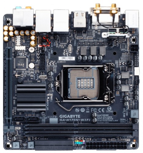 Мат.плата Giga-byte GA-H170N-WIFI (rev. 1.0) s1151 Intel H170 mini-ITX RET материнская плата форм-фактора mini-ITXсокет LGA1151чипсет Intel Z1702 слота  DDR4 DIMM, 2133-3200 МГцразъемы SATA: 6 Гбит/с - 6