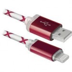 Кабель интерфейсный Defender USB2 AM - Lightning M 1m красный 87552