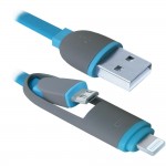 Кабель интерфейсный Defender USB2 AM - Lightning M,USB2 microM 1m синий 87487