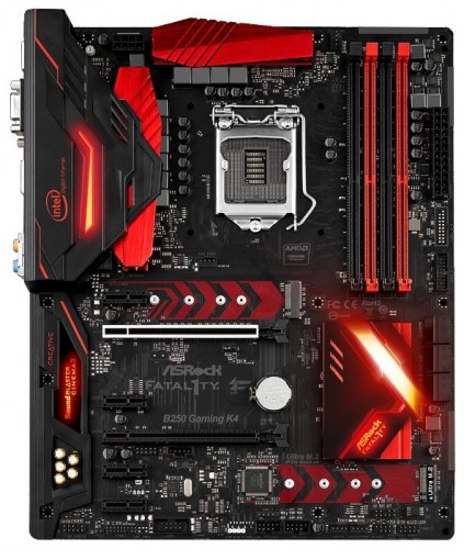 Мат.плата Asrock B250 GAMING K4 s1151 Intel B250 ATX RET материнская плата форм-фактора ATXсокет LGA1151чипсет Intel B2504‚слота  DDR4 DIMM, 2133-2400 МГцподдержка CrossFire Xразъемы SATA: 6‹Гбит/с - 6