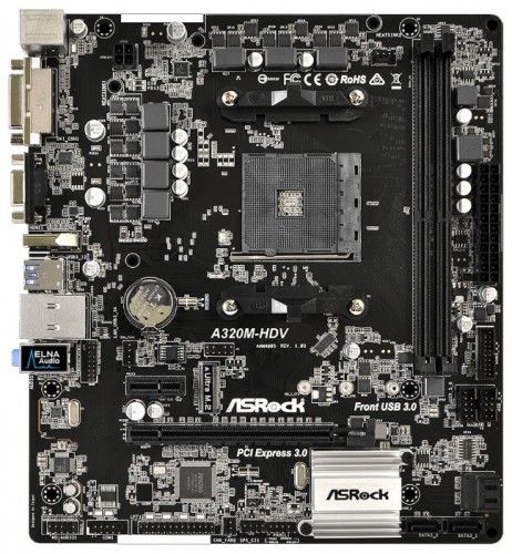 Мат.плата Asrock A320M-HDV sAM4 AMD A320 microATX RET материнская плата форм-фактора microATXсокет AM4чипсет AMD A3202‚слота  DDR4 DIMM, 2133-3200 МГцразъемы SATA: 6‹Гбит/с - 4