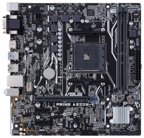 Мат.плата Asus PRIME A320M-K sAM4 AMD A320 microATX RET материнская плата форм-фактора microATXсокет AM4чипсет AMD A3202‚слота  DDR4 DIMM, 2133-3200 МГцразъемы SATA: 6‹Гбит/с - 4