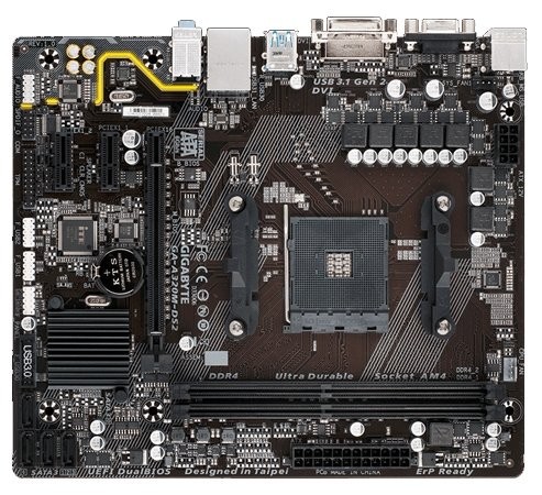 Мат.плата Giga-byte GA-A320M-DS2 sAM4 AMD A320 microATX RET материнская плата форм-фактора microATXсокет AM42‚слота  DDR4 DIMM, 2133-3200 МГцразъемы SATA: 6‹Гбит/с - 4