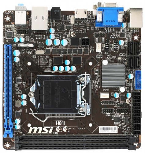 Мат.плата MSI H81I s1150 Intel H81 mini-ITX RET материнская плата форм-фактора mini-ITXсокет LGA1150чипсет Intel H812 слота  DDR3 DIMM, 1066-1600 МГцразъемы SATA: 3 Гбит/с - 2; 6 Гбит/с - 2