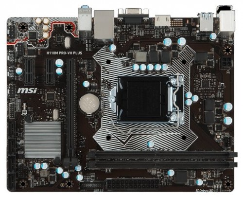 Мат.плата MSI H110M PRO-VH PLUS s1151 Intel H110 microATX RET материнская плата форм-фактора microATXсокет LGA1151чипсет Intel H1102‚слота  DDR4 DIMM, 2133 МГцразъемы SATA: 6‹Гбит/с - 4