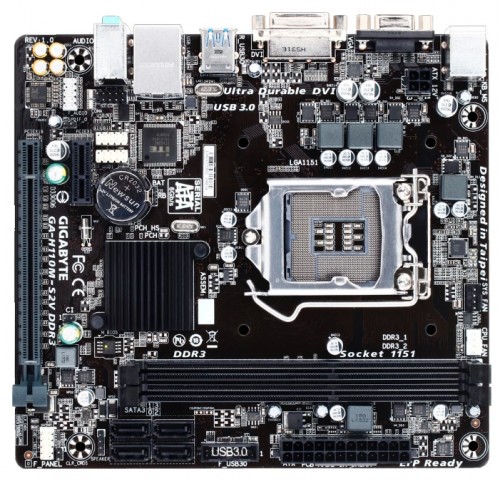Мат.плата Giga-byte GA-H110M-S2V DDR3 s1151 Intel H110 microATX RET материнская плата форм-фактора microATXсокет LGA1151чипсет Intel H1702 слота  DDR3/DDR3L DIMM, 1333-1866 МГцразъемы SATA: 6 Гбит/с - 6