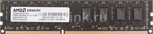 Память для компьютера AMD DDR3 DIMM 4Gb PC12800 1600 МГц R534G1601U1S-UO 