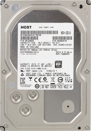 Жесткий диск Hitachi HDD 4Tb 3.5&quot; SATA 7200rpm 128mb HUS726040ALE614 жесткий диск для сервералинейка Ultrastar 7K6000объем 6000 Гбформ-фактор 3.5"интерфейс SATA 6Gb/s