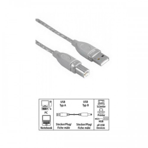 Кабель интерфейсный Hama USB2 AM - BM 3m серый H-29100 