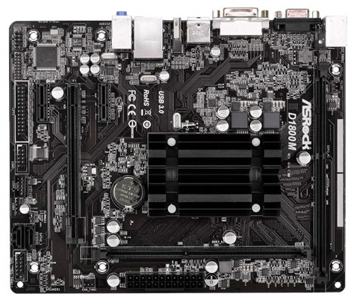 Мат.плата Asrock D1800M with CPU microATX RET материнская плата форм-фактора microATXчипсет Intel Celeron J1800установлен процессор Intel Celeron J18002 слота  DDR3 DIMM, 1066-1333 МГцвстроенный видеоадаптерразъемы SATA: 3 Гбит/с - 2